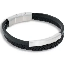 Bracelet svart läder 2rad m gravyrplatta