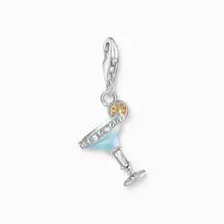 Charm-hängsmycke blått cocktailglas silver