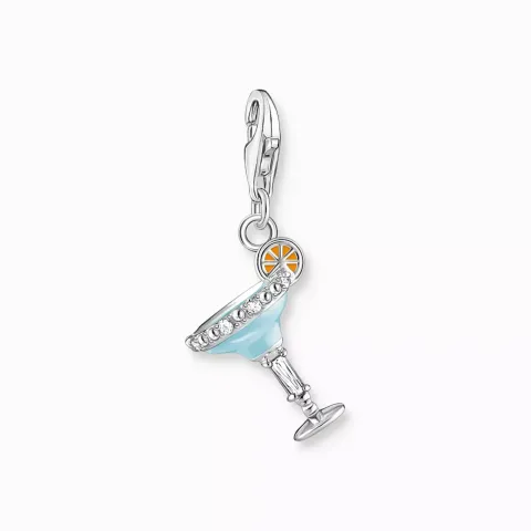 Charm-hängsmycke blått cocktailglas silver