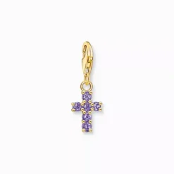 Thomas Sabo guldpläterad charm lila kors