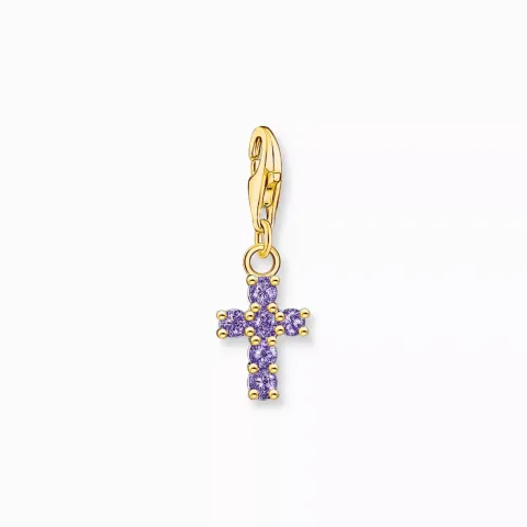 Thomas Sabo guldpläterad charm lila kors